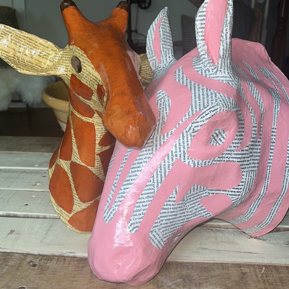 2 baby room decorations, paper mache heads .